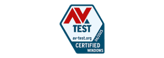 A black and white AV TEST badge for certified Windows products, marked as a Top Product for June 2025.