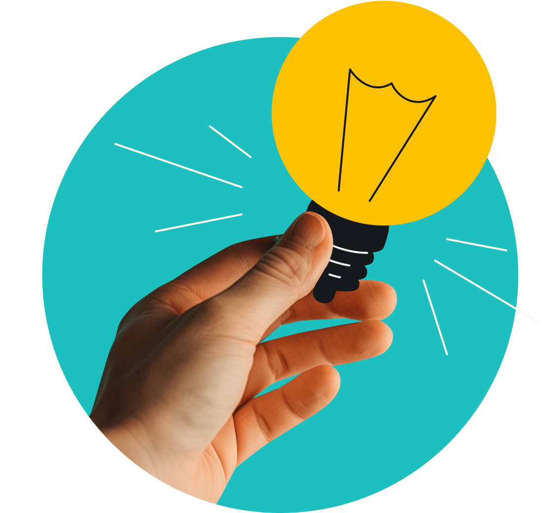 A hand holding an animated light bulb