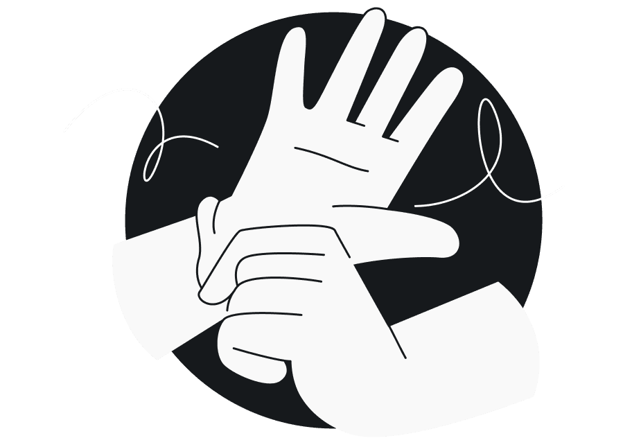 White hands in a black background putting on white gloves.